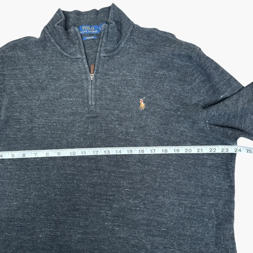 Polo Ralph Lauren Men's Large Estate Rib Q Zip Pullover Heather Gray‎ Flesh Pony